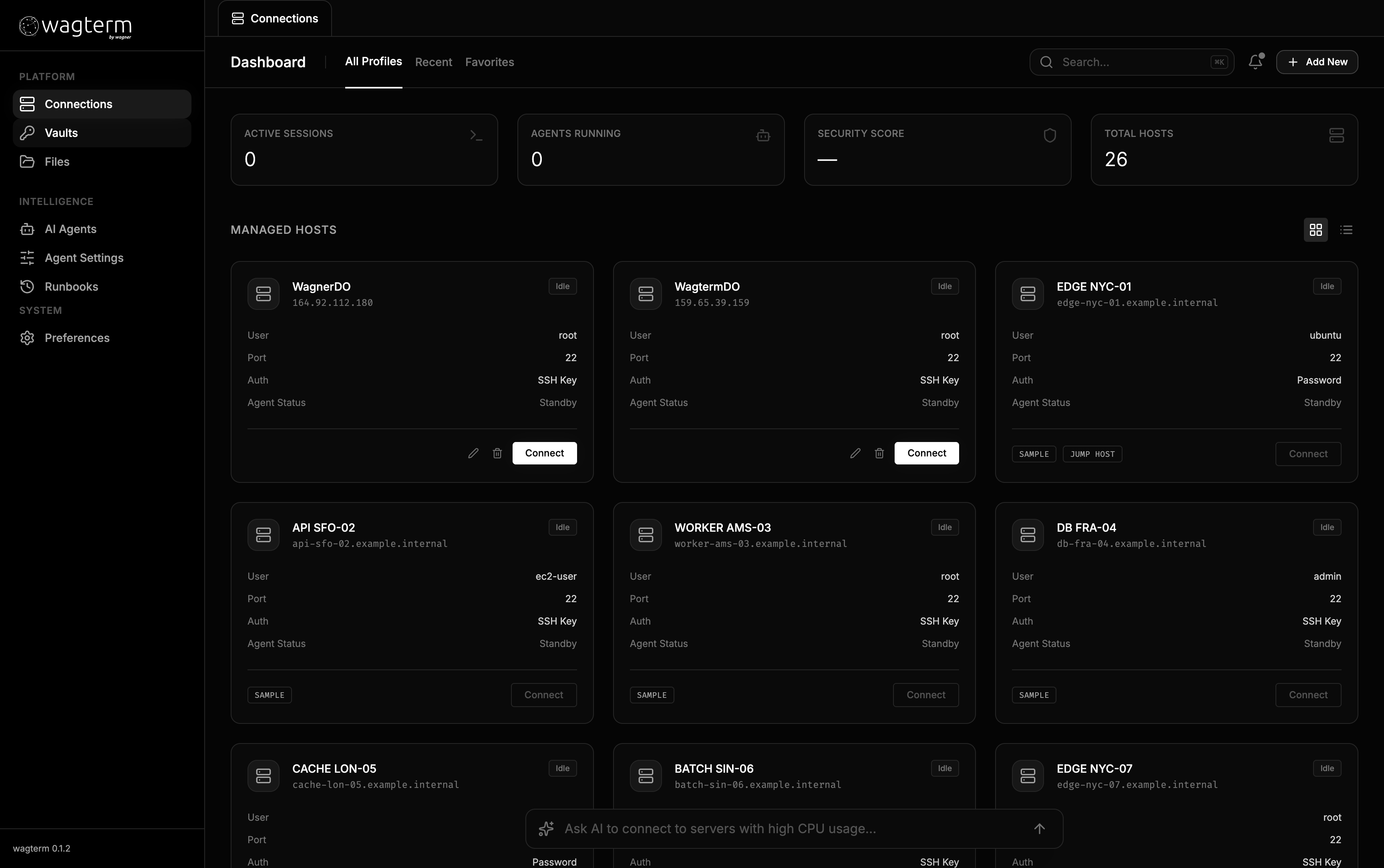 Wagterm app connections view